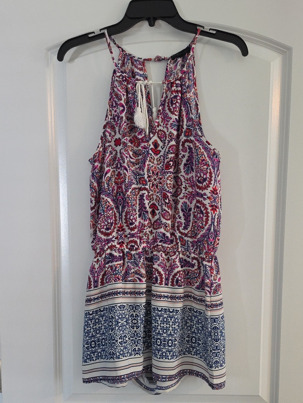 BeBop White Multi-Color Paisley Halter Romper